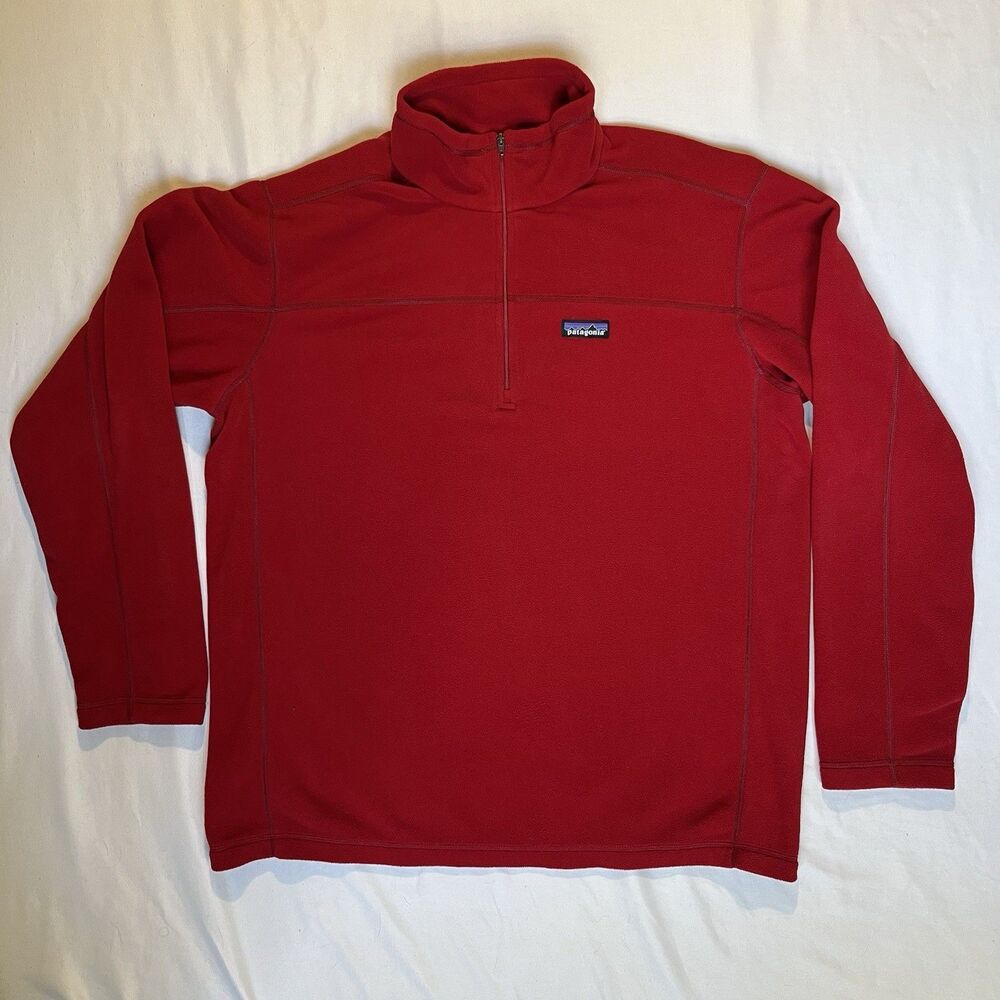 Patagonia Micro D Mens L Large Quarter 1/4 Zip Pullover Red Outdoor Hiking